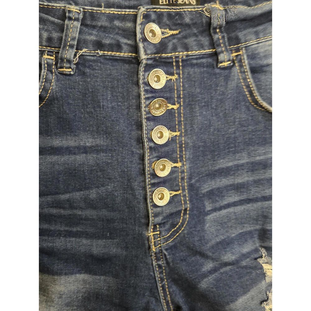Elite Jeans Women's Distressed Denim Shorts with Button Fly - Picture 2 of 6